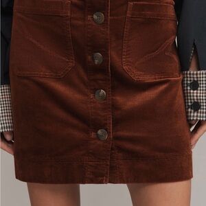 Maeve Colette Brown Corduroy Button-Front Skirt